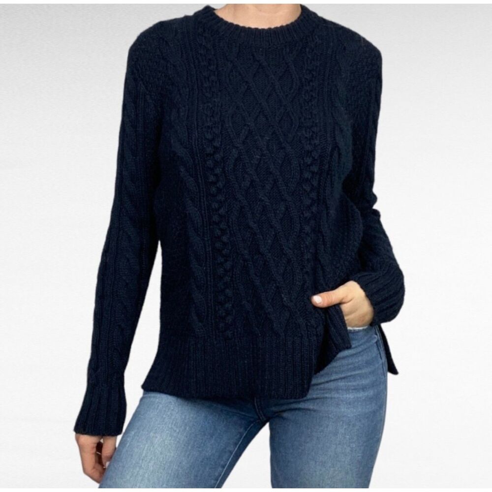 ABERCROMBIE & FITCH Navy Wool/Alpaca Blend Cable Crewneck Sweater, Sz XS